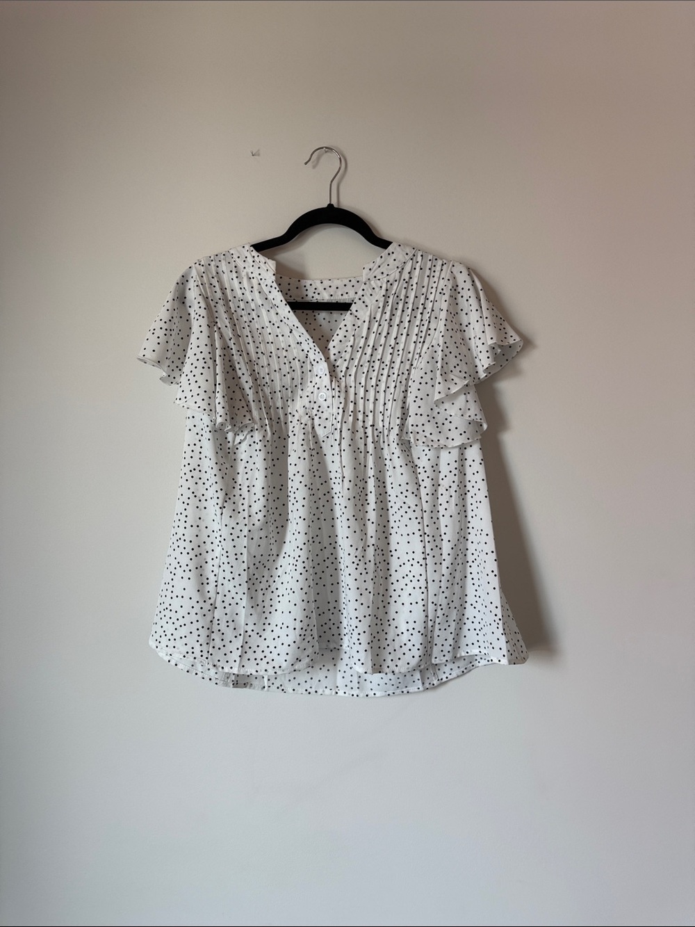 White Polka Dot Flutter Sleeve Blouse